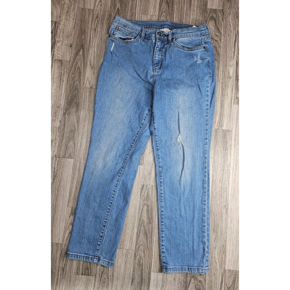 D&Co Denim + Company Womens Size 10 Pockets Distressed Denim Blue Jeans